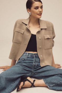 Rent Cropped Knit Sweater Coat from Nuuly. Pick 6 items for $98/month. Free shipping + returns. Rich Girl Fashion, Knit Sweater Outfit, Knit Sweater Coat, Patchwork Cardigan, Cropped Knit Sweater, Sweater Outfit, Easy Trendy Outfits, Classic Wardrobe, Sweater Coat