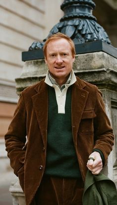 Most Stylish Men, Brown Corduroy Jacket, Luxury Ties, Yellow Pants, Middle Aged Man, Green Pants, Colour Combinations, Cool Street Fashion