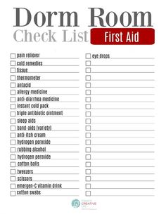 the dorm room check list for first aid