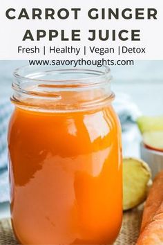 carrot ginger apple juice in a mason jar