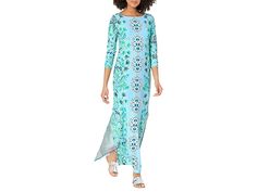 Lilly Pulitzer UPF 50 Chillylilly Seralina Maxi Dress - Women's Clothing : Frenchie Blue Mosaic Shells Engineered Chillylilly : Saunter around your garden in the comfortable and beautiful design of the Lilly Pulitzer UPF 50 Chillylilly Seralina Maxi Dress. Maxi-length dress. Pullover style. Straight silhouette. Made from a soft and shiny Meryl nylon jersey with indie-inspired print. Bateau neckline and three-quarter-length sleeves. Straight hem with side slits on both sides. 94% nylon, 6% spande Casual Stretch Printed Maxi Dress, Spring Printed Stretch Maxi Dress, Spring Stretch Printed Maxi Dress, Spring Stretch Maxi Dress With Print, Spring Season Stretch Maxi Dress With Print, Blue Mosaic, Bateau Neckline, Dress Maxi, Womens Maxi Dresses