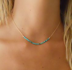 Dainty Gemstone Necklace, Turquoise Choker, Layered Choker Necklace, Gold Filled Necklace, Horn Necklace, Necklace Diy, Necklace Turquoise, Gold Diamond Necklace, Seed Bead Necklace