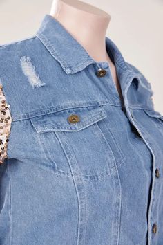 This denim jacket will elevate any look with its slim fit and sparkling sunshine sequin buttons. Exude confidence and style while staying warm and comfortable. Stand out from the crowd and add a touch of glamour to your wardrobe. 'More Information' Decoration Button , Hole , Pockets Material Polyester , Lanon Neckline Turn-down Collar Pattern Type Solid Sleeve Length Full Season Summer Casual Long Sleeve Denim Jacket With Sequins, Casual Denim Outerwear With Sequins, Trendy Long Sleeve Denim Jacket With Sequins, Trendy Long-sleeve Denim Jacket With Sequins, Trendy Denim Jacket With Sequins, Spring Denim Jacket With Sequins, Sequin Denim Jacket For Spring, Exude Confidence, Button Hole