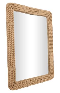 a square mirror made out of wicker