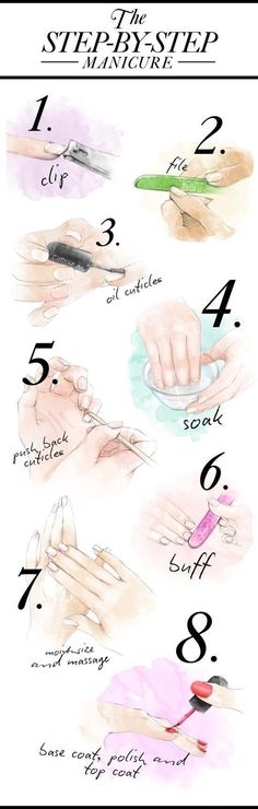 Prep your nails like a pro. | 19 Charts That Totally Explain How To Give Yourself A Manicure Paznokcie Hello Kitty, French Pedicure, Nail Salon Design, Natural Detergent, Cuticle Care, Smink Inspiration, Brittle Nails, روتين العناية بالبشرة