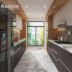 Luxurious Look Modular Kitchen by RADON Small Parallel Kitchen, Kitchen Design Modern Luxury, Luxury Kitchen Design Modern, Small Modern Kitchens, Kitchen Modular