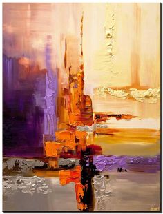 an abstract painting with orange and purple colors