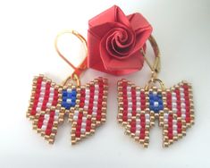 Handmade White Earrings For 4th Of July, Patriotic Earrings For 4th Of July Gift, Patriotic Handmade Earrings As A Gift, Patriotic Handmade Earrings For Gift, Flag Earrings, Earrings Casual, Casual Earrings, Special Gifts For Her, Earrings Everyday