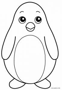 a penguin with big eyes sitting on the ground coloring pages for kids, printable