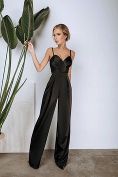 Fabric: High quality satin ﻿﻿Composition: Cotton 50%, Polyester 50% ﻿﻿Available sizes: XS, S, M, L ﻿﻿Adiustable shoulder straps ﻿﻿Pleated palazzo silhouette ﻿﻿Colors: Red, Black, Emerald, Grey Chic Satin Jumpsuits And Rompers In Solid Color, Chic Solid Color Satin Jumpsuits And Rompers, Elegant Satin Jumpsuit Or Romper In Solid Color, Solid Satin Jumpsuits And Rompers For Night Out, Elegant Jumpsuits And Rompers With Spaghetti Straps, Chic Formal Satin Jumpsuits And Rompers, Sleeveless Satin Jumpsuit Or Romper, Sleeveless Satin Jumpsuits And Rompers, Elegant Evening Jumpsuit With Spaghetti Straps