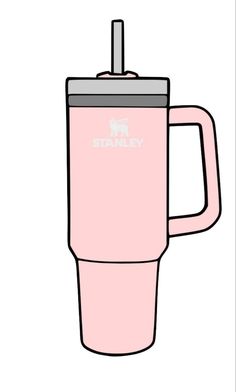 a pink coffee cup with the word stanley on it and a straw sticking out of it