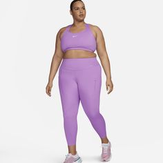 Push yourself forward with the right balance of support and comfort with our Nike Go leggings. Squat-proof—even during your toughest workouts—their sleek, midweight InfinaLock fabric feels compressive and supportive in all the right places. Multiple pockets let you carry everything you could need, whether you're hitting the trail, the gym or the mat. Nike Leggings Plus Size, Nike Yoga Pants For Sports, Purple Functional Running Activewear, Nike Go-dry Leggings For Sports, Nike Moisture-wicking Yoga Pants For Running, Nike Moisture-wicking Sports Leggings, Nike Functional Leggings For Pilates, Nike High Stretch Yoga Pants For Running, Functional Purple Leggings For Training