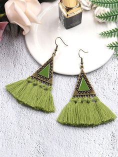 Sku CY-!21632 Material Alloy Occasion Going out , Casual , Vacation , Statement , Bohemia Seasons Spring , Summer , Autumn , Winter Type Earrings Accessories Color ARMY GREEN,RED,COFFEE,BLACK,BLUE Size Chart: Please consult the size chart we provide for this item's measurements to help you decide which size to buy. Please note: There may be 1-3cm differ due to manual measurement. Boho Yarn, Tassels Earrings, Pink Tourmaline Crystal, Winter Typ, Engraved Flower, Red Coffee, Casual Earrings, Tassels Decor, Tassels Fashion