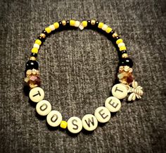 🎶you're too sweet for me🎶 Bee Friendship Bracelet, Bee Bracelet, Glass Bead Bracelet, Bee Charms, Bracelet Ideas, Bracelets Handmade Beaded, Glass Beaded Bracelets, Oklahoma City, Honey Bee