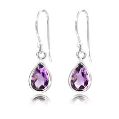 Elegant and beautiful amethyst dangle earrings made in 925 sterling silver.  The faceted Amethyst is hand set and hand polished on a french wire hook and has a unique curve on the side which gives the earrings the great effect.   It comes presented in a box ready to be gifted to your dear ones or to add to your collection. Please use silver cloth to clean and keep away from chemicals. Cross Earrings Studs, September Birthstone Jewelry, Teardrop Dangle Earrings, Jewellery Store, Pearl Jewellery Earrings, Trendy Earrings, Jewelry Ring Box, Evil Eye Jewelry, Eye Jewelry