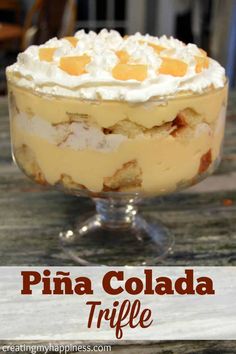 a trifle with pineapples and whipped cream in it