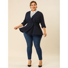 Agnes Orinda is a plus-size brand inspired by the needs of the customers. The appropriate tailoring can show your perfect curve, and the comfortable fabric can make you enjoy a pleasant experience. It's constructed from a notch lapel, button decor, fitted waistline, and ruffle hem that defines your outfit without being plain. Featuring a button-front closure, these blazers provide a secure and tailored fit. The buttons add an elegant detail and contribute to the formal aesthetic of the garment. Plus Size Business Attire, Office Capsule, Blazers Black, Button Decor, Casual Work Wear, Peplum Blazer, Most Beautiful Wedding Dresses, Timeless Outfits, Plus Size Brands