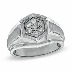 men's diamond ring in white gold with an octagonal design on the center and sides