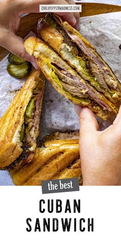 the best cuban sandwich recipe is made with grilled meat, cheese and pickles