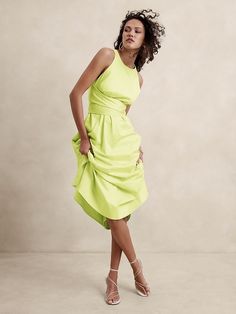 Lime Green Dress, Cotton Maxi, Maxi Dress Green, Fit And Flare Dress, Cotton Poplin, Fit & Flare, Workwear Dress, Banana Republic, Stretch Cotton