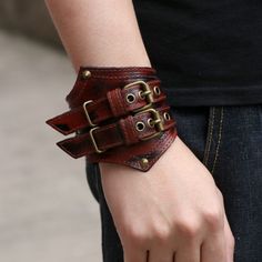 Stylish Steampunk leather bracelet Upgrade your accessory game with our Steampunk leather bracelet. Crafted with premium leather, this bracelet combines vintage charm with contemporary style. The rich brown tones and distressed finish give it a rugged and worn look, perfect for adding an edgy touch to your Steampunk ensemble. Versatile and eye-catching, our Steampunk leather bracelet is perfect for both casual and formal occasions. Whether you're attending a Steampunk event, cosplay gathering, o Brown Leather Jewelry, Casual Steampunk, Arm Cuff Bracelet, Hand Jewellery, Steampunk Bracelet, Steampunk Leather, Leather Crafting, Genuine Leather Bracelet, Men's Bracelets