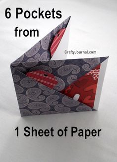 an origami bird is on top of a sheet of paper with the title 6 pockets from 1 sheet of paper