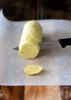 a knife that is on top of some food