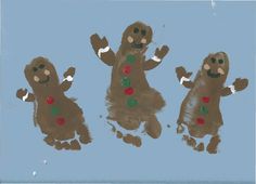 three children's handprints made to look like gingerbread