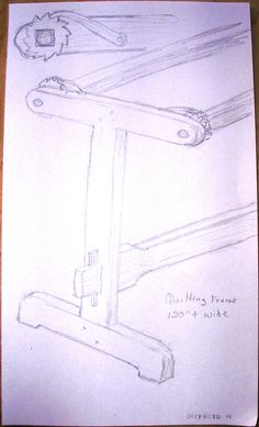 a drawing of a bench with two handles