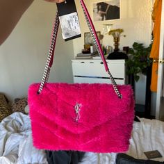 Saint Laurent Shearling Loulou Magenta, Brand New Never Used. Perfect Condition I Just Never Used It. It’s Super Vibrant And Cute. Luxury Evening Bags In Faux Fur, Luxury Faux Fur Evening Bag, Luxury Faux Fur Rectangular Shoulder Bag, Luxury Sheepskin Bags With Faux Fur Lining, Luxury Rectangular Faux Fur Shoulder Bag, Saint Laurent Bags, Magenta Color, Saint Laurent Bag, Barbie Clothes