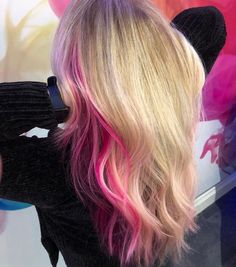 Peek A Boo Pink Hair, Peekaboo Hair Ideas, Pink Peekaboo Hair, Blonde Peekaboo Highlights, Hair Color Placement, Best Hair Color Ideas, Peekaboo Hair Colors, Color Block Hair, Peekaboo Highlights