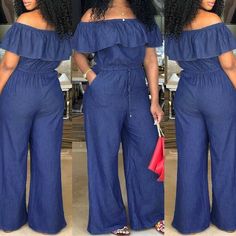 Ladies jumpsuits | Ladies Dress Jumpsuits For Women Classy, Pola Jumpsuit, Jumpsuits For Ladies, Jumpsuits Classy, Boho Fashion Casual, Rompers Womens Jumpsuit, Casual Bodysuit, Off Shoulder Jumpsuit, Trendy Denim