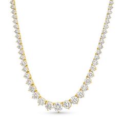 This Three Prong Graduated Round Diamond Riviera Necklace is a stunning showstopper. Featuring dazzling round diamonds set to maximize their brilliance, each gem sparkles brilliantly from every angle, delivering an unforgettable shine. Riviera Necklace, Diamonds Direct, Round Diamond Setting, Round Diamond, Round Diamonds, Diamonds, Gems, Yellow Gold, Sparkle