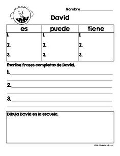 a spanish worksheet with the words david and his friends on it, including