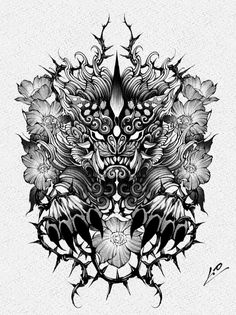 an artistic black and white drawing of flowers