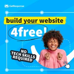 a woman giving the thumbs up sign with text that reads build your website 4 free no tech skills required