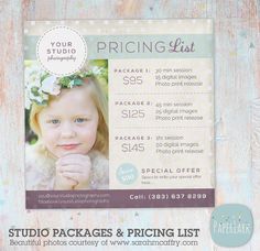 the pricing card for this baby's photography session