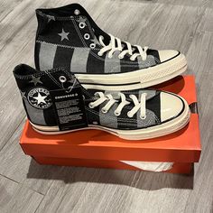 New Arrival Men's Embroidered Flag High Top Converse. Brand New With Tags/Box Size Mens 9.5. 100% Authentic! So Cute, Comfy And Trendy!! Bundle And Save!!! Make An Offer:) High Top Outfit, Mens Converse, High Top Converse, Cute Comfy, Chuck Taylors High Top, Converse High, Converse High Tops, Converse Shoes, Mens Shoes Sneakers