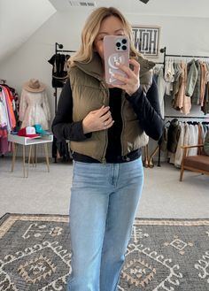 This cropped Camel Puffer Vest is perfect for chilly days. With an oversized collar, cinched hem, adjustable elastic toggle, you'll stay warm and comfortable. And did you know olive is basically a neutral color?? It adds versatility to your everyday wardrobe. Pair with jeans and a top, with sweats, or over a fall dress Puffer Vest, Down Coat, Everyday Wardrobe, Fall Dresses, Neutral Colors, Stay Warm, Puffer, Wardrobe, How To Wear