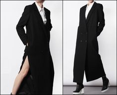 Avant Garde Dark Black  Asymmetric Side Big Slit Overlong Wool Jacket Coat Goth Chic, Alt Fashion, Wool Jacket, Jacket Coat, Wool Coat, Dark Black, New Season, Duster Coat, Women's Fashion