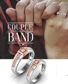 two people holding hands with their wedding rings on top of each other and the words couple band above them