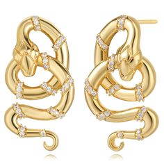 PRICES MAY VARY. 【STYLE】 This is a handmade snake earring with a simple design and detailed carving, which makes this earring more dazzling. These snake stud earrings are perfect for stacking with other earrings in multiple piercings, or it can be simply beautiful alone! 【QUALITY & SIZE】 This snake studs earrings is made of 14K gold plated over brass, Snake size is 26.2 mm*13.7 mm. Nickel-Free, Lead-Free. Great quality for lasting a lifetime. These hypoallergenic earrings won’t turn your skin or Snake Ears, Handmade Gold Jewellery, Snake Earrings, Snake Jewelry, Hypoallergenic Earrings, Rose Gold Jewelry, Gold Studs, Ear Studs, Gold Earrings Studs