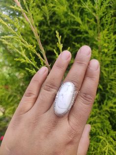 White Howlite Ring,925 Sterling Silver,Long Ring,Promise Ring,Dainty Ring,White Turquoise Jewelry,Bridal Ring,Gift For Her,Wide Band Ring White Turquoise Jewelry, Zierlicher Ring, Jewelry Bridal