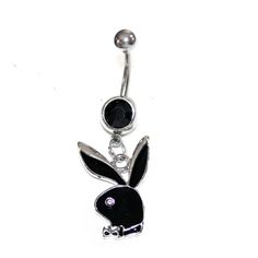 Silver Toned Barbell With Black Crystal & Dangley Black Playboy Bunny Charm. 14g Bar. Externally Threaded. New Condition. Playboy Jewelry, Pink Gold Necklace, Bunny Jewelry, Bellybutton Piercings, Belly Piercing Jewelry, Money Rich, Grunge Jewelry, Y2k Accessories, Bunny Earrings