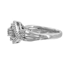 Elevate your style with our 10k White Gold Diamond Cluster Cocktail Ring. Featuring a stunning center round brilliant cut diamond and a total carat weight of approximately 0.42ctw, this luxurious ring will make a bold statement. The shank size of 2.2mm and ring size 7 add to its comfort and elegance. Shank size: 2.2mmHead size: 10.5mmRing size: 7Center round brilliant cut diamond(est. 0.14ct)Stone clarity: I24 Accent round brilliant cut diamonds(est. 0.015ct each)58 Round brilliant cut diamonds (est. 0.0025ct each)8 Baguette cut diamonds (est. 0.01ct each)Stone clarity: I1Stone color: I-KTotal carat weight: approximately 0.42ctwGold karat: 10kGold color: WhiteWeight: 4g For more of our jewelry products, please visit our shop 777jewelryFree shipping on all orders within the USA. Internation Luxury White Gold Cluster Ring With Polished Finish, Luxury Polished Finish White Gold Cluster Ring, 14k White Gold Multi-stone Cluster Ring, Luxury Multi-stone Cluster Ring In Sterling Silver, Diamond White Cluster Ring In Cubic Zirconia, Fine Jewelry, Ring Bracelet Chain, Baguette Cut Diamond, Diamond Cluster, Round Brilliant Cut Diamond