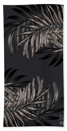 black and silver palm leaves with glitters on them hand towel featuring the photograph of an exotic