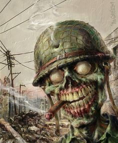 Arte Zombie, Iron Maiden Eddie, Zombie Art, Wow Art, Monster Art, Military Art, Zombie Apocalypse, Skull And Bones, Grim Reaper