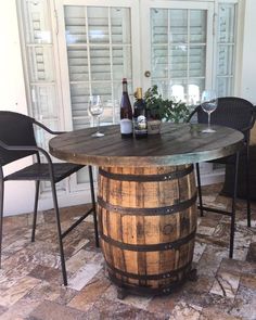 Wine Barrel Bar Table, Rustic Patio Furniture, Rustic Outdoor Furniture, Reclaimed Table