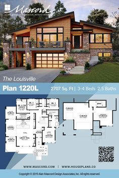 the floor plan for this modern house is very large and has two car garages