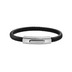 Geoffrey Beene Men's Stainless Steel Braided Leather Bracelet  Add a sleek, contemporary aesthetic to his wrist with this handsome leather and stainless steel bracelet. It features braided leather in his choice of colors and a decorative, modern clasp.       Approx. 7-3/4"L x 5/16"W      Made of leather and stainless steel     Box clasp Modern Leather Braided Bracelet For Everyday, Modern Braided Bracelet With Stainless Steel Clasp, Modern Braided Bracelets With Stainless Steel Clasp, Modern Leather Braided Bracelets, Modern Braided Bracelets With Stainless Steel Clasp For Everyday, Modern Everyday Braided Bracelet With Stainless Steel Clasp, Modern Leather Bracelet With Stainless Steel Clasp For Business, Modern Leather Braided Bracelet With Black Band, Modern Leather Braided Bracelet With Stainless Steel Clasp